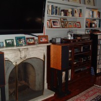 Long view that shows the TV and speakers
