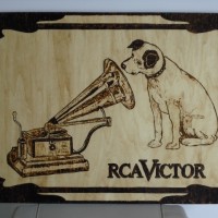 WOOD BURN OF "HIS MASTER'S VOICE"