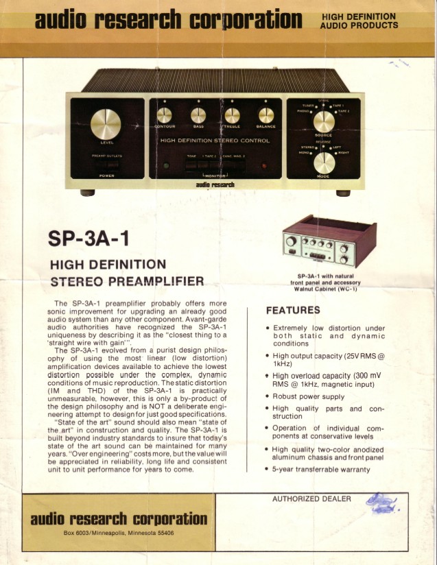 ARC SP-3A Preamp flyer, page 1
