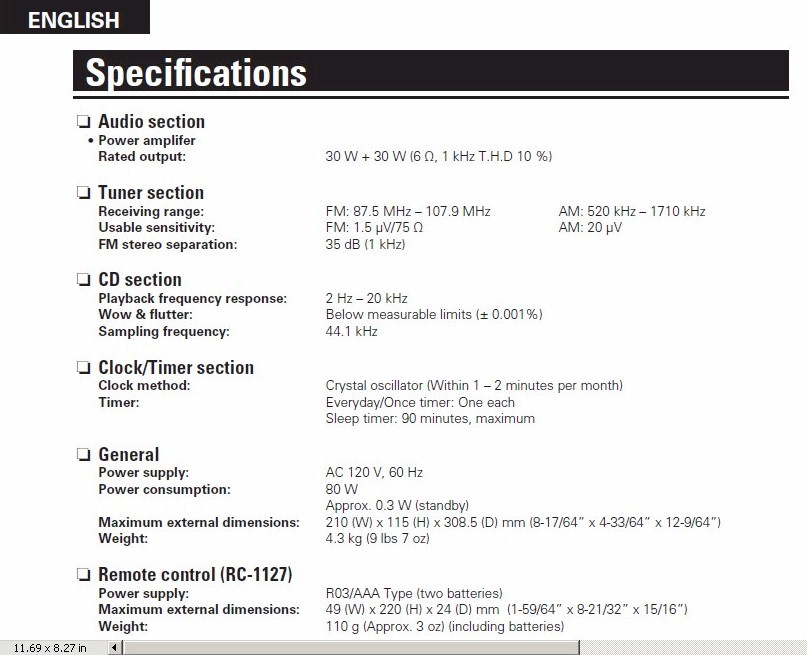 Denon DM38 Specifications