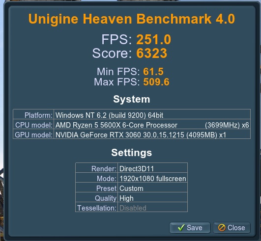 Heaven 5600X Stock 32GB RTX 3060 Stock