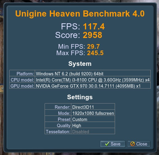 Heaven I3 8100 24GB GTX 970 OC Stock
