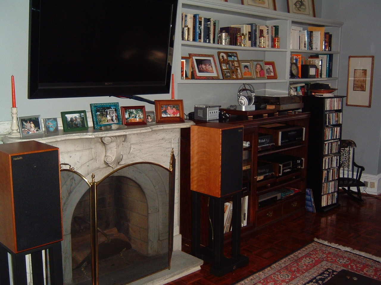 Long view that shows the TV and speakers