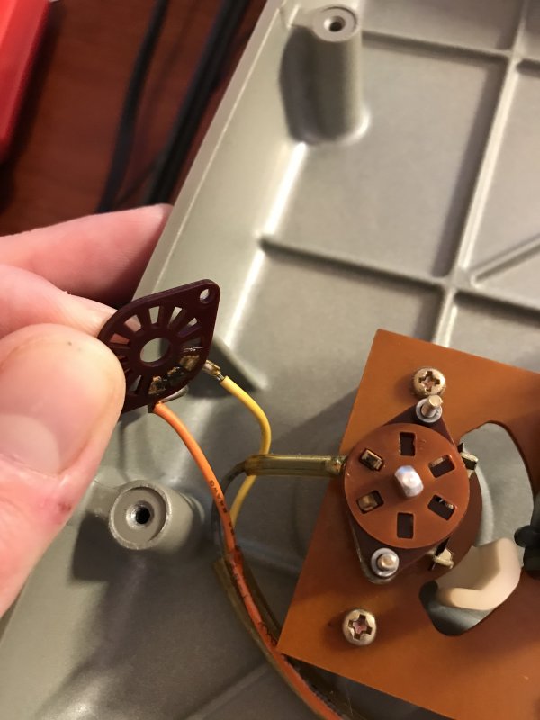 Very gunky, half-broken speed/on/off switch. Works great after cleaning with deoxit!