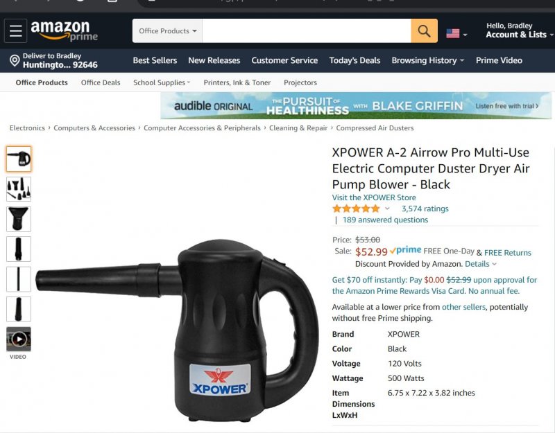 XPOWER A-2 Airrow Pro Multi-Use Electric Computer Duster Dryer Air Pump Blower - Black